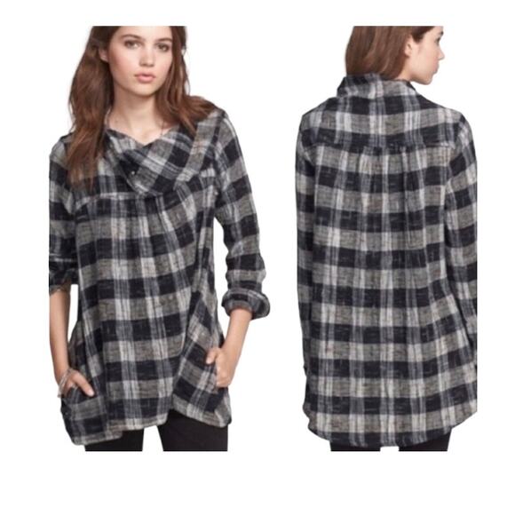 Free People Walk in the Park Plaid Burlap Cowl Pullover Tunic-XS - Picture 2 of 13